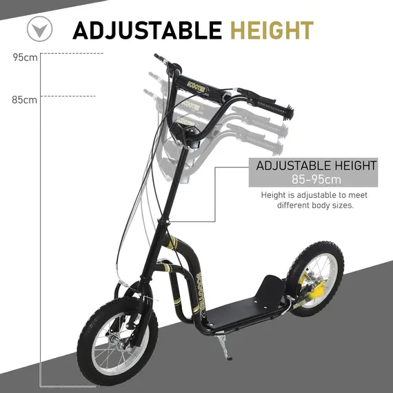 Buy HOMCOM Teen Kids Stunt Scooter w/ Adjustable Handlebar, 12 Inch Rubber Tyres, Dual Brakes, Black, 7 image