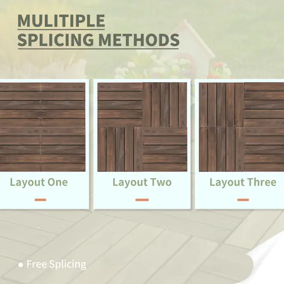 Buy Outsunny 27 Pcs Solid Wood Interlocking Decking Tiles For Patio, Balcony, Roof Terrace, Hot Tub, Black, (30 x 30 cm Per Piece), 4 image