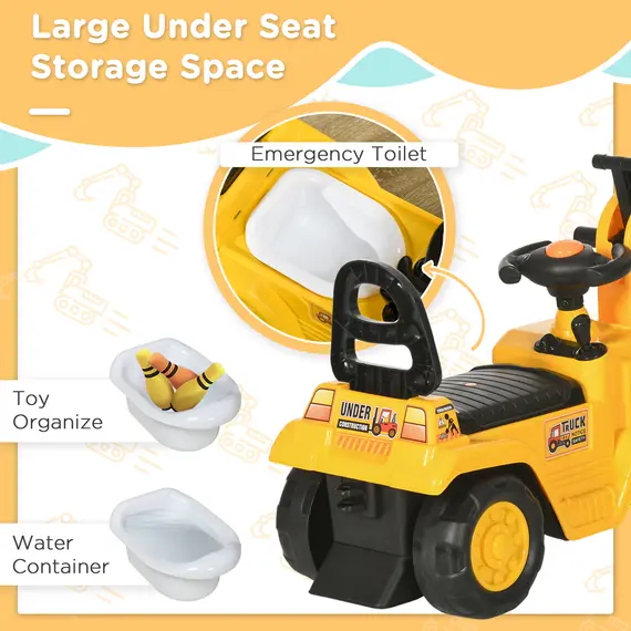 Buy 2 in 1 Kids Ride On Tractor Pull Cart with Bucket, Under Seat Storage, Horn, High Backrest, for 1.5-4 Years Old, Yellow, 5 image
