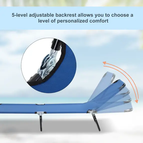 Buy Outsunny Foldable Sun Lounger with 5-Position Adjustable Backrest, Outdoor Portable Recliner Chaise Lounge Chair with Oxford Fabric for Patio, Beach, Garden, Camping, Blue, 4 image