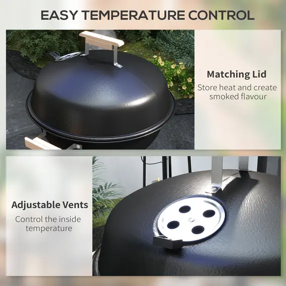 Buy Portable Round Kettle Charcoal Grill BBQ Smoker with Lid Outdoor Heat Control Party Patio Barbecue Garden, 5 image