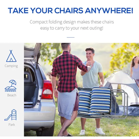 Buy Outsunny Reclining Garden Chair Set of 2, 5-Level Adjustable Zero Gravity Chairs with Cushions, Folding Sun Lounger Garden Recliner Chairs with Armrests for Outdoor, Patio, Blue Stripe, 5 image