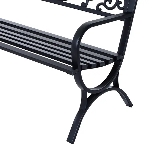 Buy 127L x 60W x 85H cm Powder Coated Garden Bench for Patio Backyard, Steel-Black, 7 image
