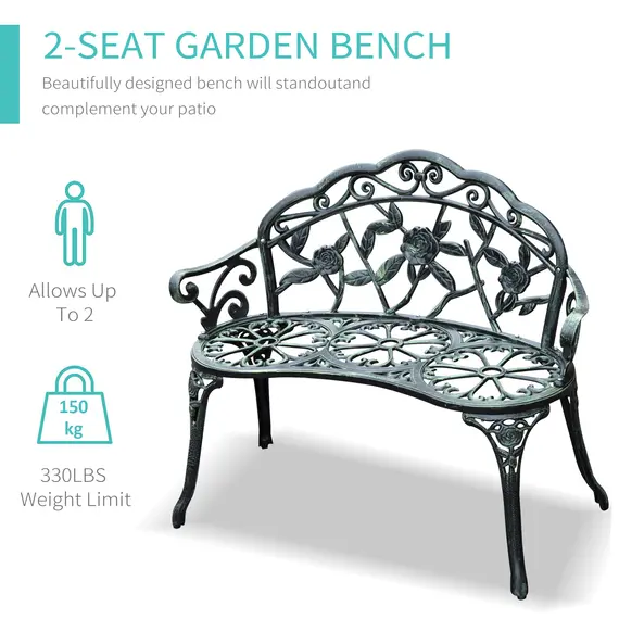 Buy Cast Aluminum Garden Bench-Antique Green, 5 image