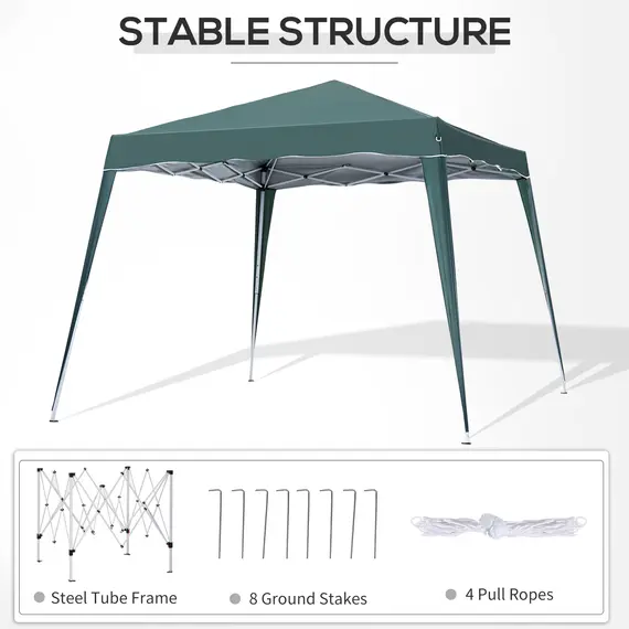 Buy Outsunny 3 M x 3 M Base/ 2.5 M x 2.5 M Top Pop Up Gazebo with Carry Bag, Height Adjustable Slant Leg Party Tent Instant Event Shelter for Garden, Patio, Green, 6 image