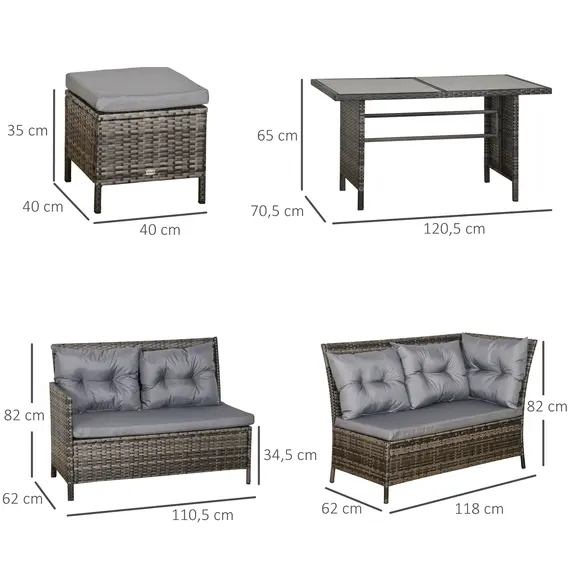 Buy Outsunny 8 Seater Rattan Sofa Set, Rattan Garden Furniture Set with Tempered Glass Table & Thick Cushions, Grey, 2 image