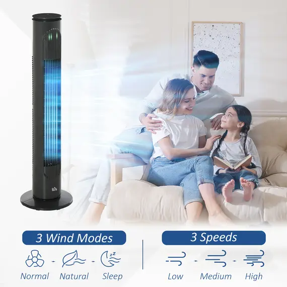 Buy 0'' Freestanding Tower Fan, 3 Speed 3 Mode, 10h Timer, 70 Degree Oscillation, LED Light, 5M Remote Controller, Dark Grey, 5 image