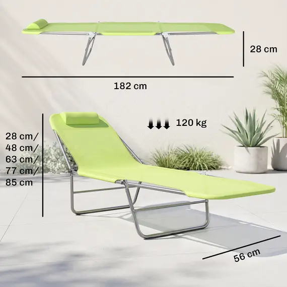 Buy Outsunny Single Folding Sun Lounger - Green, 3 image