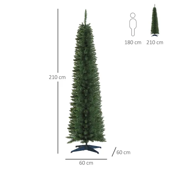 Buy 7ft Unlit Artificial Christmas Tree, Pencil Slim Xmas Tree with Solid Stand and Realistic Branches, Green, 3 image