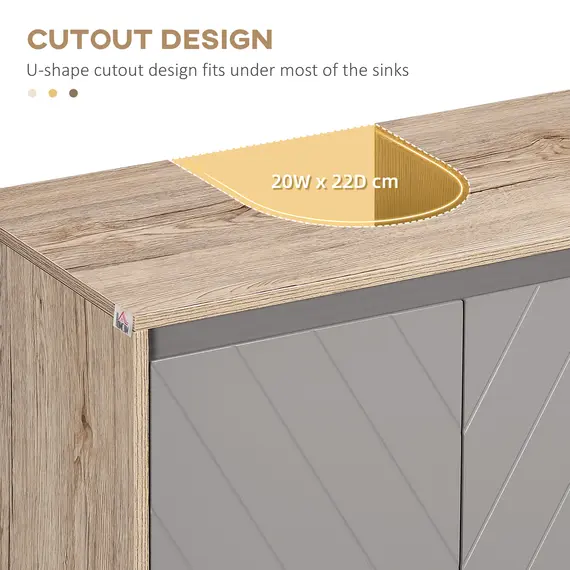 Buy Under Sink Storage Cabinet Floor Standing Cupboard w/ Adjustable Shelf Bathroom Cabinet 2 Doors Versatile Style Grey, 4 image