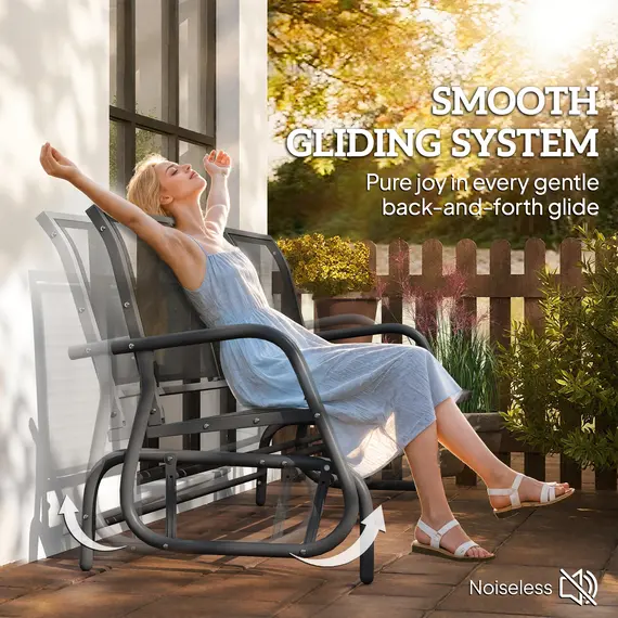 Buy 3-Seat Glider Rocking Chair for 3 People Garden Bench Patio Furniture Metal Frame, Black, 4 image