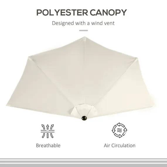 Buy Outsunny 3(m) Half Parasol, Semi Round Umbrella with Metal Frame, Crank Handle for Balcony, Garden, Cream White, 5 image