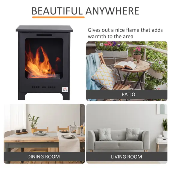 Buy HOMCOM Freestanding Ethanol Fireplace, Bioethanol Fire with 0.9L Tank, 3 Hours Burning Time for Indoor, Black, 6 image