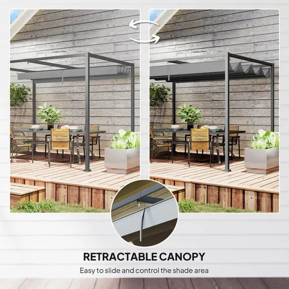 Buy Outsunny 3 x 2m Metal Outdoor Pergola with Retractable Roof, Outdoor Gazebo Canopy Shelter with Drainage Holes for Garden, Patio, Lawn, Grey, 4 image
