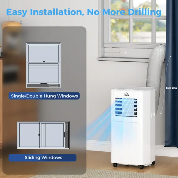 Buy HOMCOM 5000 BTU Portable Air Conditioner, 4-in-1 Air Conditioning Unit, Dehumidifier, Cooling, Fan, Sleep Mode, with Remote Control, 2 Speeds, 24H Timer, Window Venting Kit, 12m², 8 image