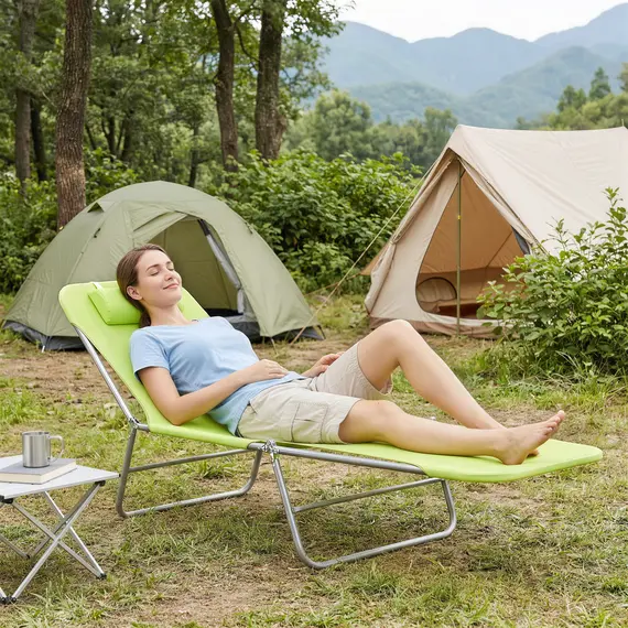 Buy Outsunny Single Folding Sun Lounger - Green, 9 image