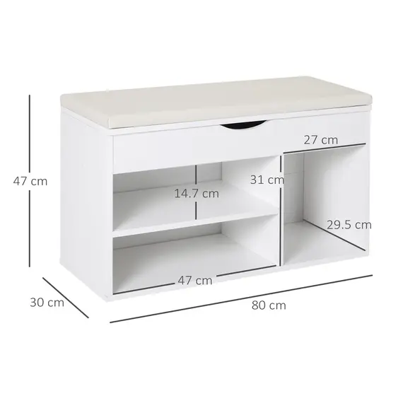 Buy Wooden Shoes Cabinet Bench Hidden Storage Padded Seat Organiser Footwear Rack Hallway White 80 x 30 x 47 cm, 3 image