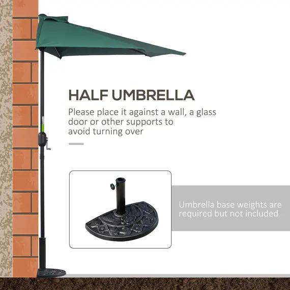 Buy Outsunny 2.7m Garden Half Parasol, Outdoor Balcony Umbrella with 5 Steel Ribs, Patio Sun Shade, Green, 7 image