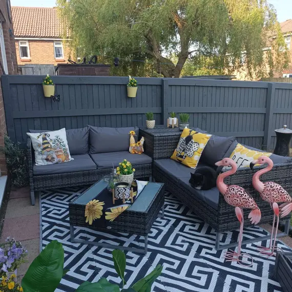 Buy 4pc Garden Rattan Wicker Outdoor Furniture Patio Corner Sofa Love Seat and Table Set  with Cushions Side Desk Storage, Mixed Grey, 7 image