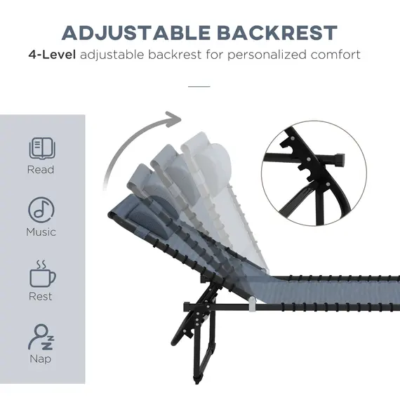 Buy Outsunny Foldable Sun Lounger, Outdoor 4 Level Adjustable Backrest Reclining Chaise Chair, Steel Frame Recliner Chair for Camping, Hiking, Grey, 4 image