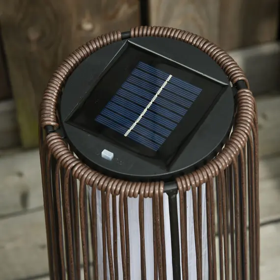 Buy Patio Garden PE Rattan Solar Lights Woven Resin Wicker Lantern Auto On/Off Solar Powered Lights for Porch, Yard, Lawn, Courtyard, Indoor & Outdoor  Brown, 8 image