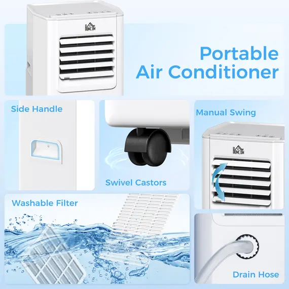 Buy HOMCOM 5000 BTU Portable Air Conditioner, 4-in-1 Air Conditioning Unit, Dehumidifier, Cooling, Fan, Sleep Mode, with Remote Control, 2 Speeds, 24H Timer, Window Venting Kit, 12m², 9 image