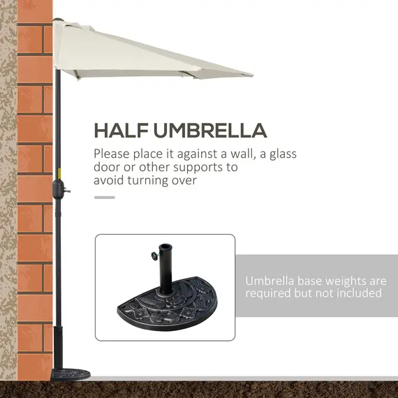 Buy Outsunny 3(m) Half Parasol, Semi Round Umbrella with Metal Frame, Crank Handle for Balcony, Garden, Cream White, 4 image