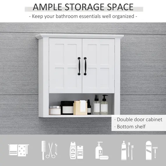 Buy Bathroom Wall Cabinet, Medicine Cabinet, Kitchen Cupboard with 2 Doors and Adjustable Shelf, White, 4 image
