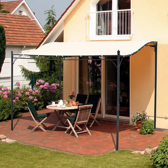 Buy Outsunny 3x3 m Wall Mounted Garden Porch with UV Protection, Cream White, 2 image