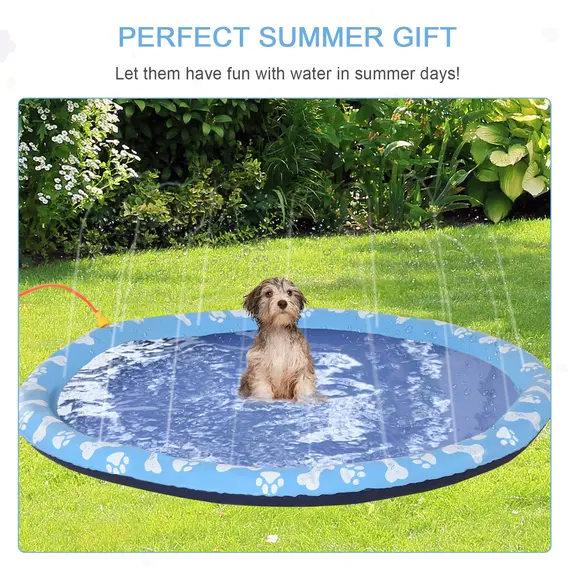 Buy PawHut Dog Splash Pad, Pet Sprinkler Mat, Non-Slip Dog Paddling Pool, Foldable Outdoor Sprinkler and Splash Mat Water Play for Garden, Patio, Summer Fun, 170 cm, 6 image