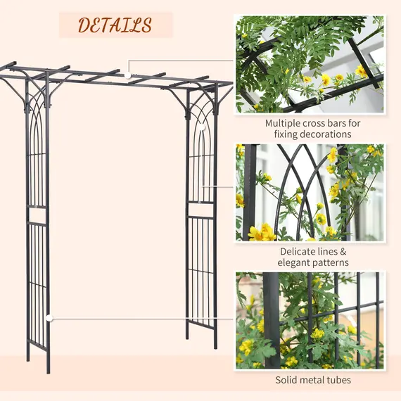 Buy 210cm Decorative Metal Garden Trellis Arch with Durable Steel Tubing & Elegant Scrollwork, Great for Weddings, Dark Gre, 5 image