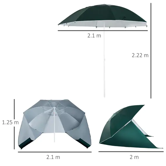 Buy 2m UV Protection Fishing Beach Umbrella Brolly Shelter w/ Side Panel Tent Green, 3 image