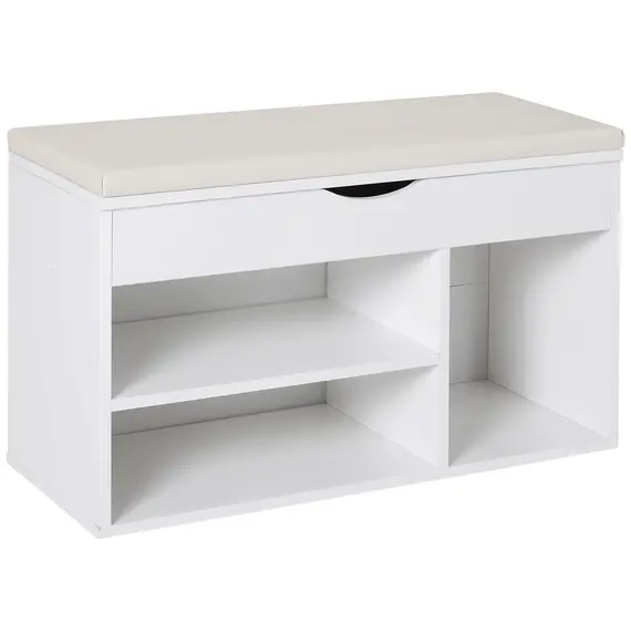 Buy Wooden Shoes Cabinet Bench Hidden Storage Padded Seat Organiser Footwear Rack Hallway White 80 x 30 x 47 cm