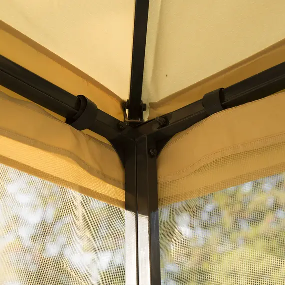 Buy Outsunny 3(m) x 3(m) Garden Gazebo, Double Roof Outdoor Gazebo Canopy Shelter with Netting, Solid Steel Frame, for Garden, Lawn and Deck, Beige, 8 image