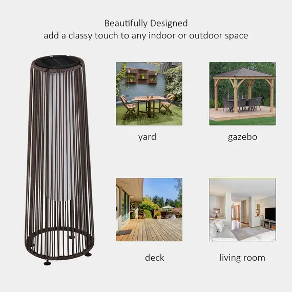 Buy Patio Garden PE Rattan Solar Lights Woven Resin Wicker Lantern Auto On/Off Solar Powered Lights for Porch, Yard, Lawn, Courtyard, Indoor & Outdoor  Brown, 7 image