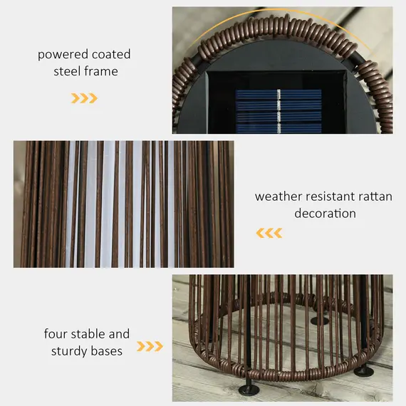 Buy Patio Garden PE Rattan Solar Lights Woven Resin Wicker Lantern Auto On/Off Solar Powered Lights for Porch, Yard, Lawn, Courtyard, Indoor & Outdoor  Brown, 6 image