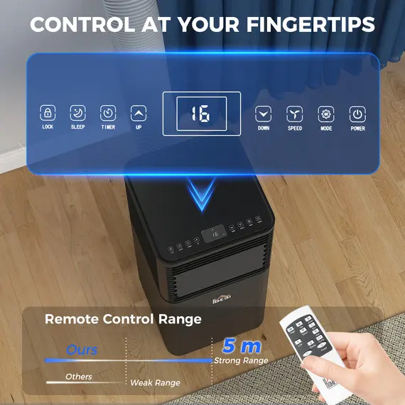 Buy HOMCOM 5000 BTU 4-In-1 Portable Air Conditioner Unit Cooling Dehumidifying Ventilating  for Room up to 18m², with Fan, Remote, 24H Timer, Window Mount Kit, R290, A Energy Efficiency, 6 image