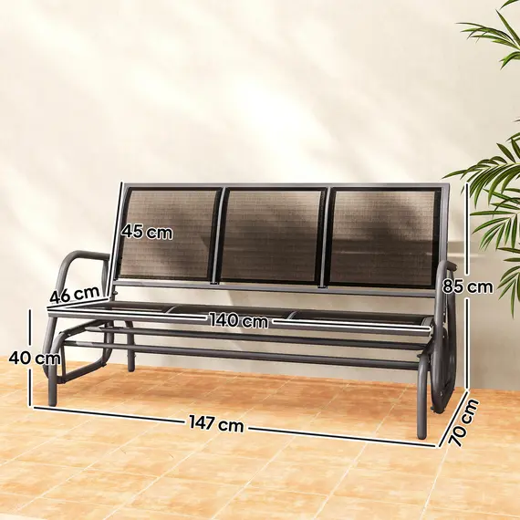 Buy 3-Seat Glider Rocking Chair for 3 People Garden Bench Patio Furniture Metal Frame, Black, 3 image