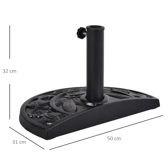 Buy Outsunny 9kg Resin Parasol Base, Half Round Umbrella Stand with Floral Design for Garden, Outdoor, Suitable Umbrella Rod: Φ3.8cm, Φ4.8cm, Black, 3 image