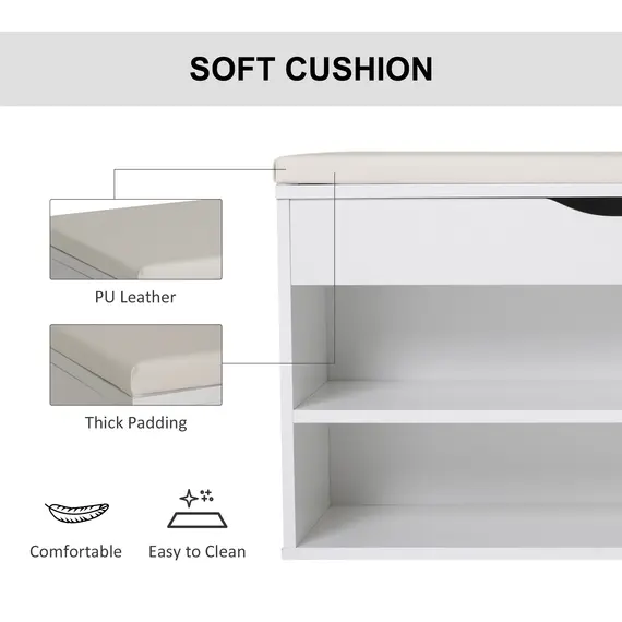 Buy Wooden Shoes Cabinet Bench Hidden Storage Padded Seat Organiser Footwear Rack Hallway White 80 x 30 x 47 cm, 6 image