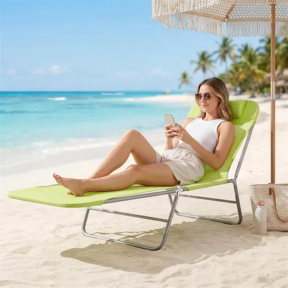 Buy Outsunny Single Folding Sun Lounger - Green, 8 image