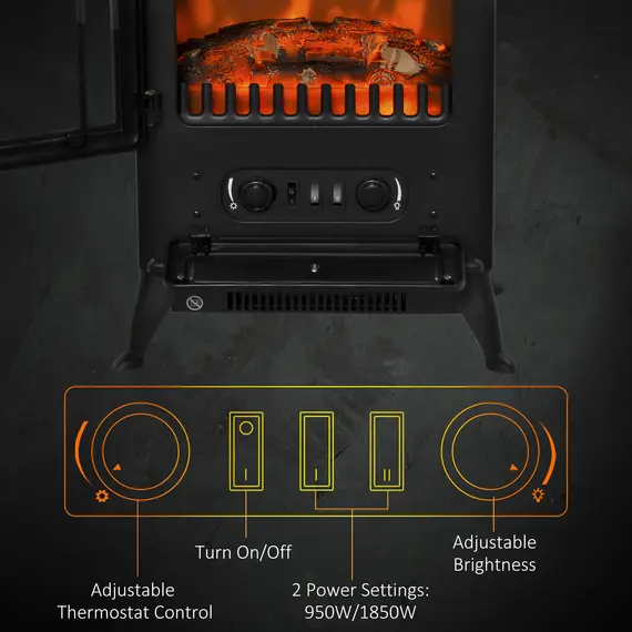 Buy HOMCOM Freestanding Electric Fireplace Indoor Heater Glass View Log Wood Burning Effect Flame Portable Fireplace Stove 950/1850W Black, 6 image