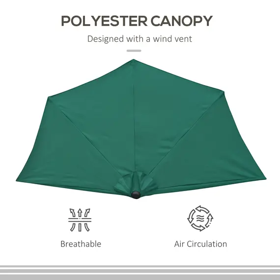Buy Outsunny 2.7m Garden Half Parasol, Outdoor Balcony Umbrella with 5 Steel Ribs, Patio Sun Shade, Green, 6 image