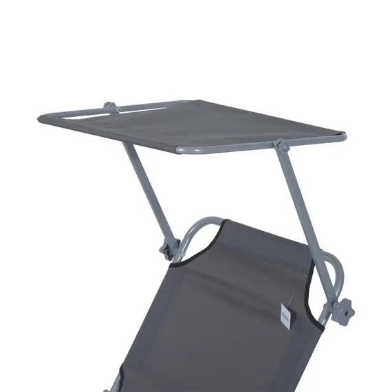Buy Outsunny Outdoor Foldable Sun Lounger, 4 Level Adjustable Backrest Reclining Sun Lounger Chair with Angle Adjust Sun Shade Awning for Beach, Garden, Patio, Grey, 8 image