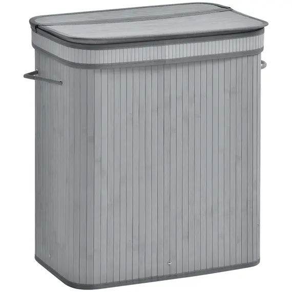 Buy 100L Natural Wood Laundry Basket A Compartment w/Flip Lid Removable Lining Handles Board Base Foldable Durable Water-Resistant Dirty Clothes Storage Home Organisation Grey