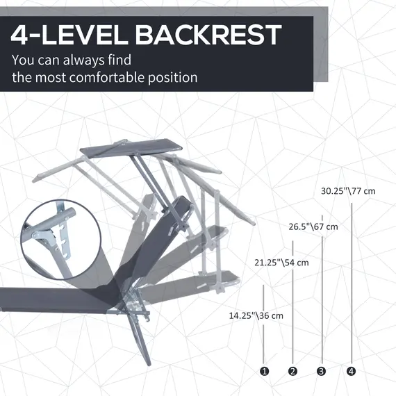 Buy Outsunny Outdoor Foldable Sun Lounger, 4 Level Adjustable Backrest Reclining Sun Lounger Chair with Angle Adjust Sun Shade Awning for Beach, Garden, Patio, Grey, 4 image