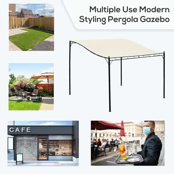 Buy Outsunny 3x3 m Wall Mounted Garden Porch with UV Protection, Cream White, 6 image