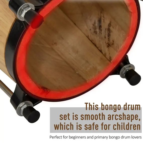 Buy HOMCOM Wooden Bongo Drum Set Φ7.75" & Φ7" w/ Drum Head, Percussion Instrument, Drums, Tuning Wrench For Adults Beginners, 4 image