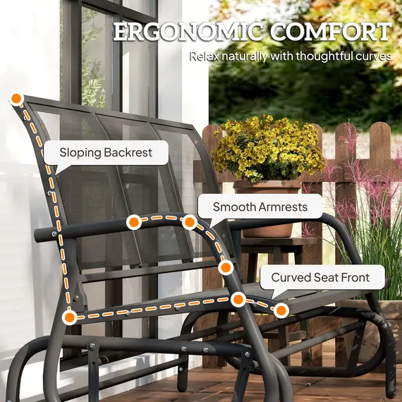 Buy 3-Seat Glider Rocking Chair for 3 People Garden Bench Patio Furniture Metal Frame, Black, 8 image