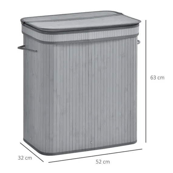 Buy 100L Natural Wood Laundry Basket A Compartment w/Flip Lid Removable Lining Handles Board Base Foldable Durable Water-Resistant Dirty Clothes Storage Home Organisation Grey, 3 image